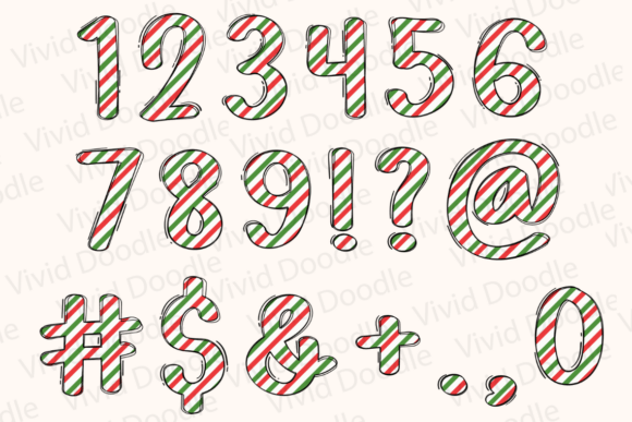 Christmas Candy Cane Doodle Font PNG with transparent background - Preview 2