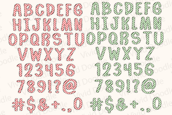 Christmas Candy Cane Doodle Font PNG with transparent background - Preview 4