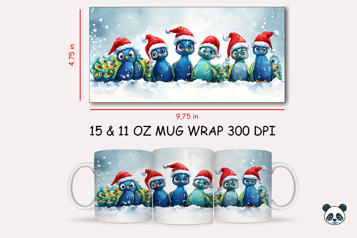 Christmas Peacock Mug Wrap Graphic by Pandastic · Creative Fabrica