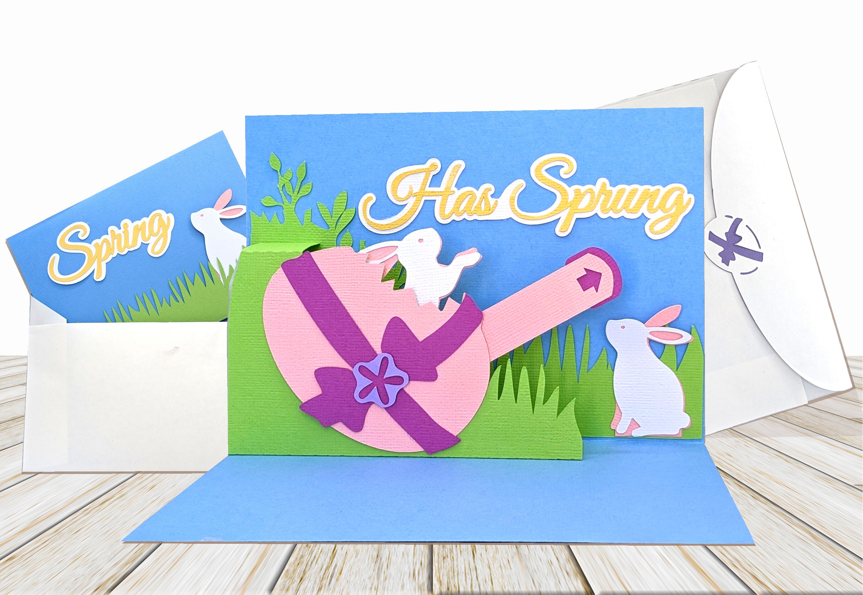 Easter Bunnies Pop Up Pull-Tab Card · Creative Fabrica