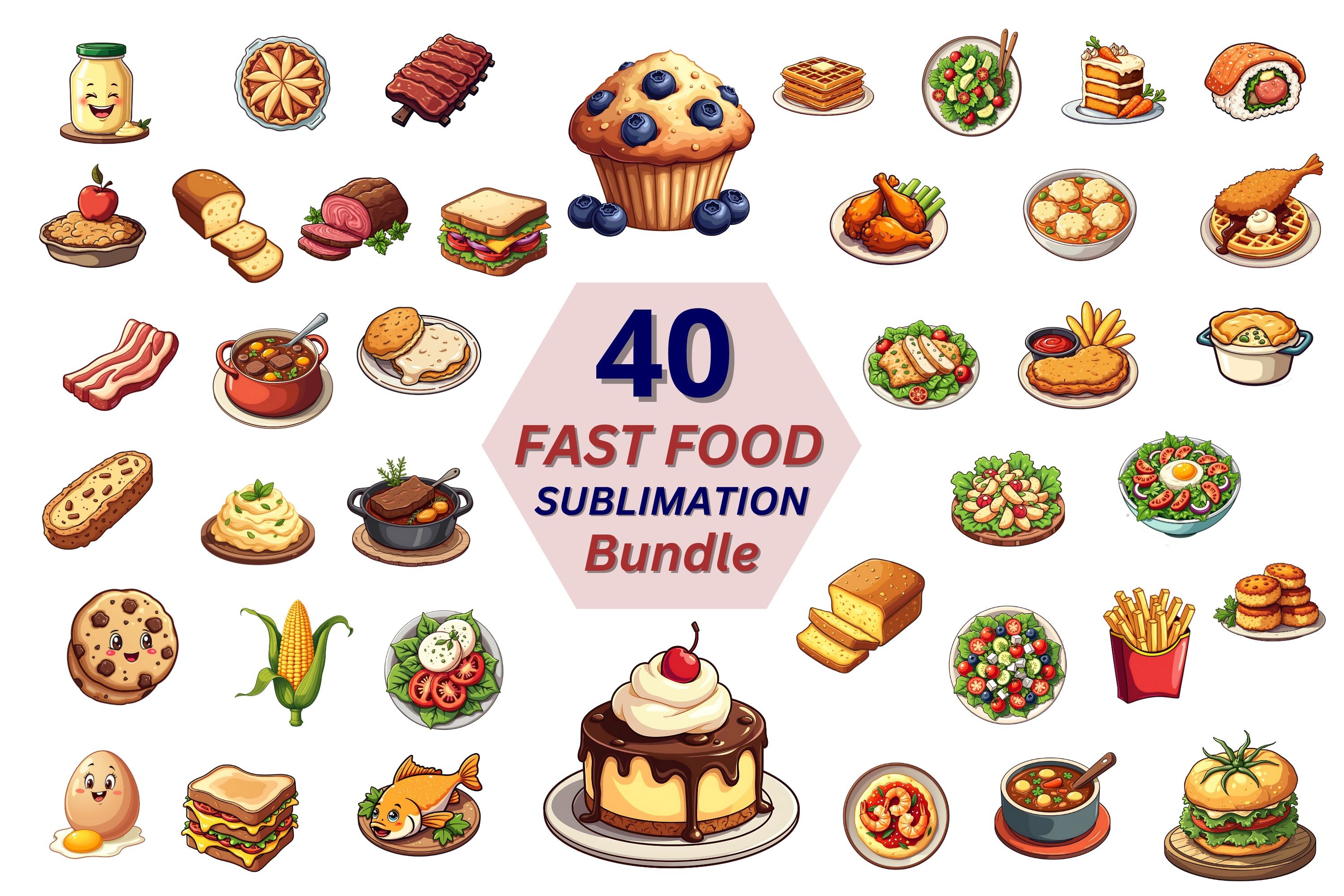 Fast Food Sublimation Bundle Graphic by SVG24 · Creative Fabrica