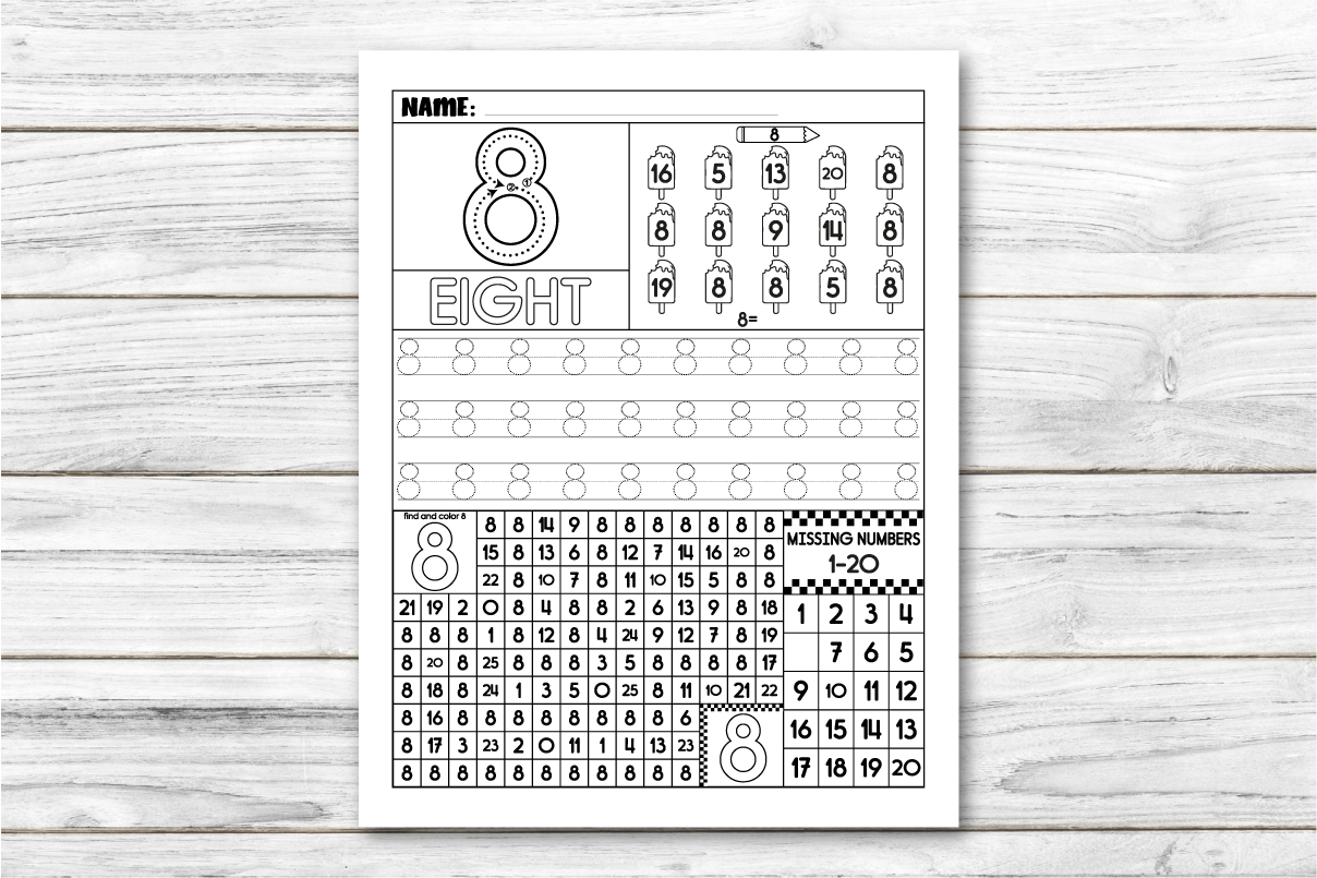 Number Recognition 8, Tracing, Maze Graphic by MOF92 · Creative Fabrica