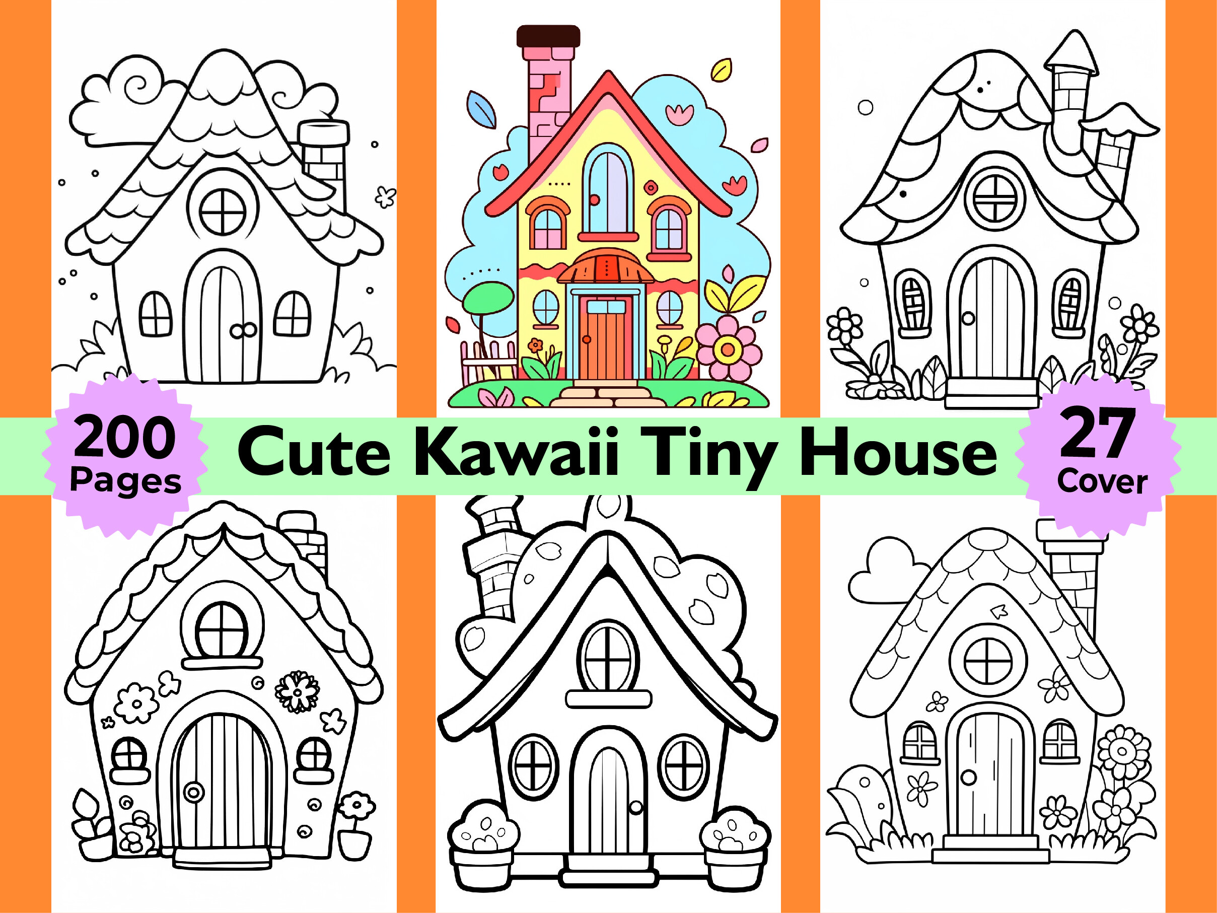 200 Cute Kawaii Tiny House Coloring Page