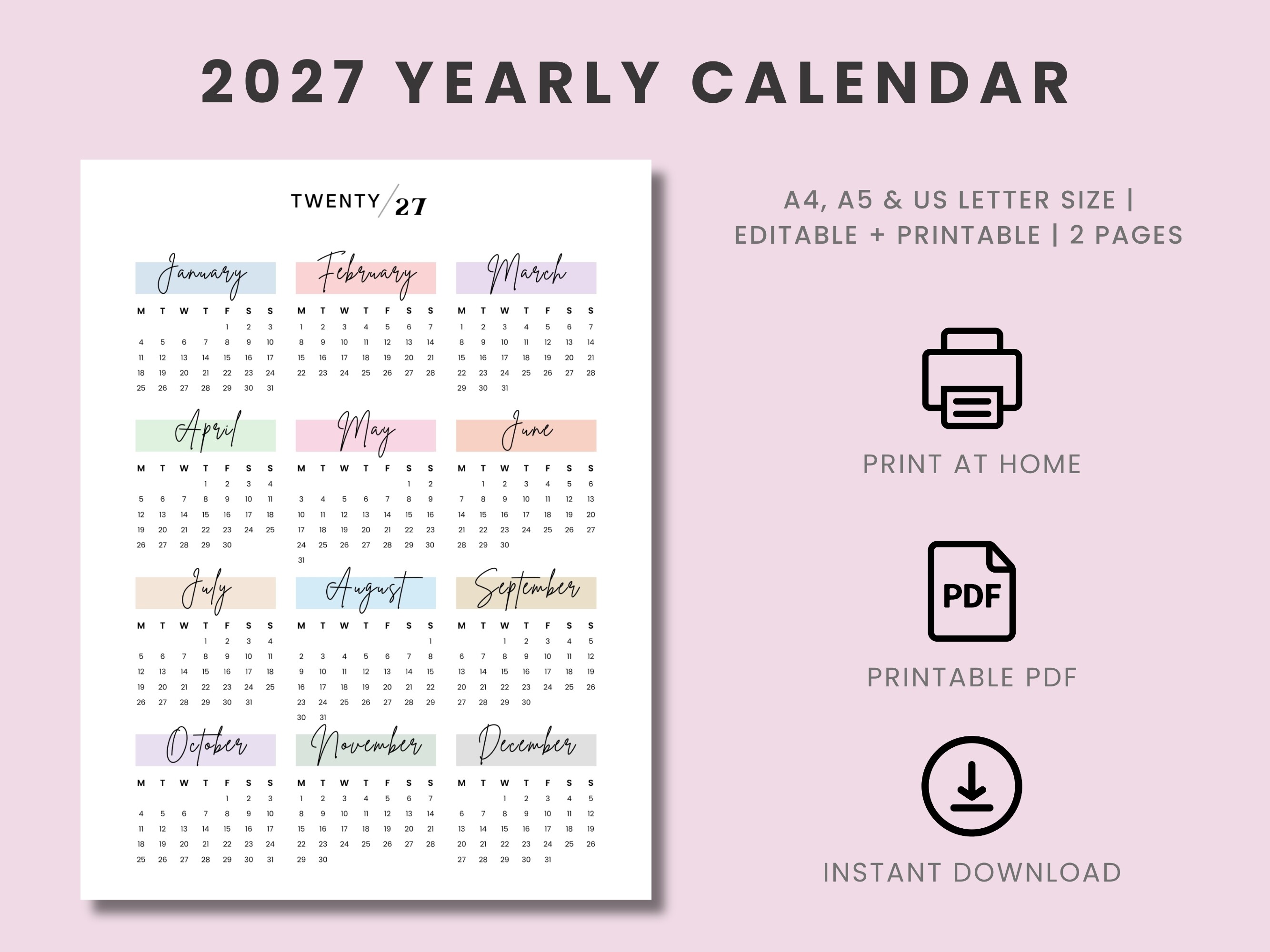 2027 Yearly Calendar Canva Template