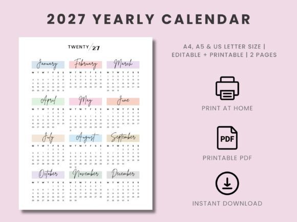 2027 Yearly Calendar Canva Template Grafik Planer & Zeitpläne Von Squeak Shops