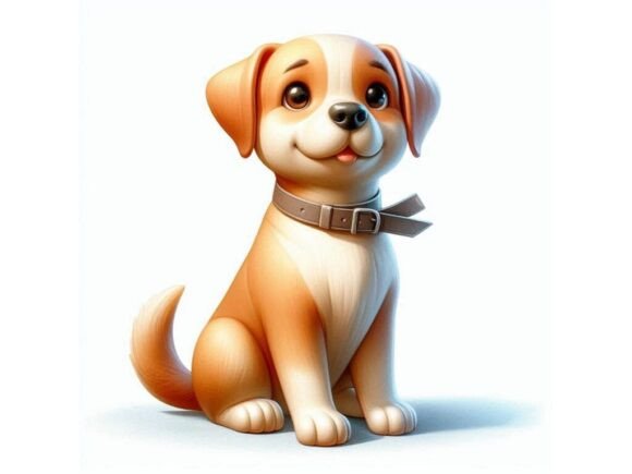 A 3D Dog Sitting Obediently on a White B