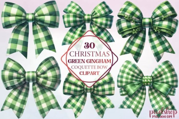 Christmas Green Gingham Coquette Bow Graphic Illustrations By Dream Print