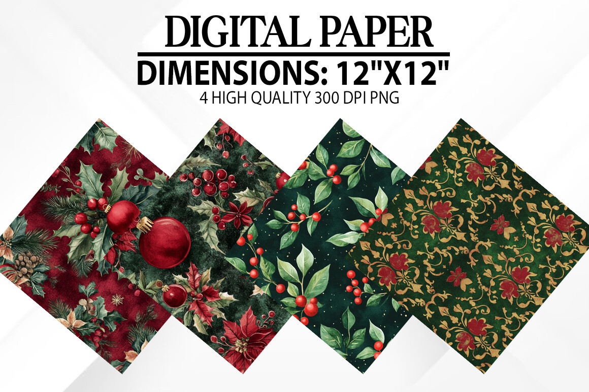 Christmas Red and Green Digital Papers Graphic by fokira · Creative Fabrica