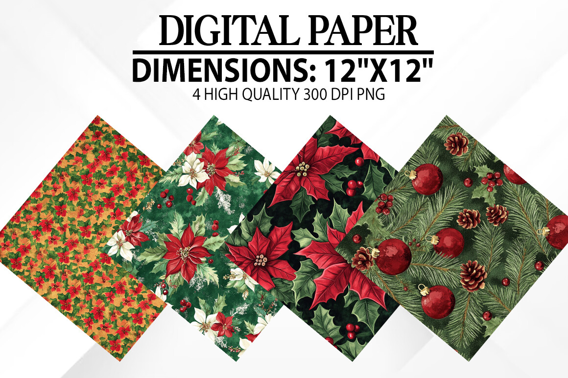 Christmas Red and Green Digital Papers Graphic by fokira · Creative Fabrica