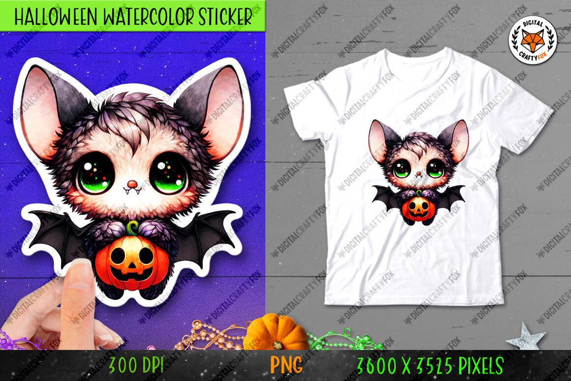 Halloween Kawaii Bat Sticker PNG Graphic by Digital Craftyfox ...