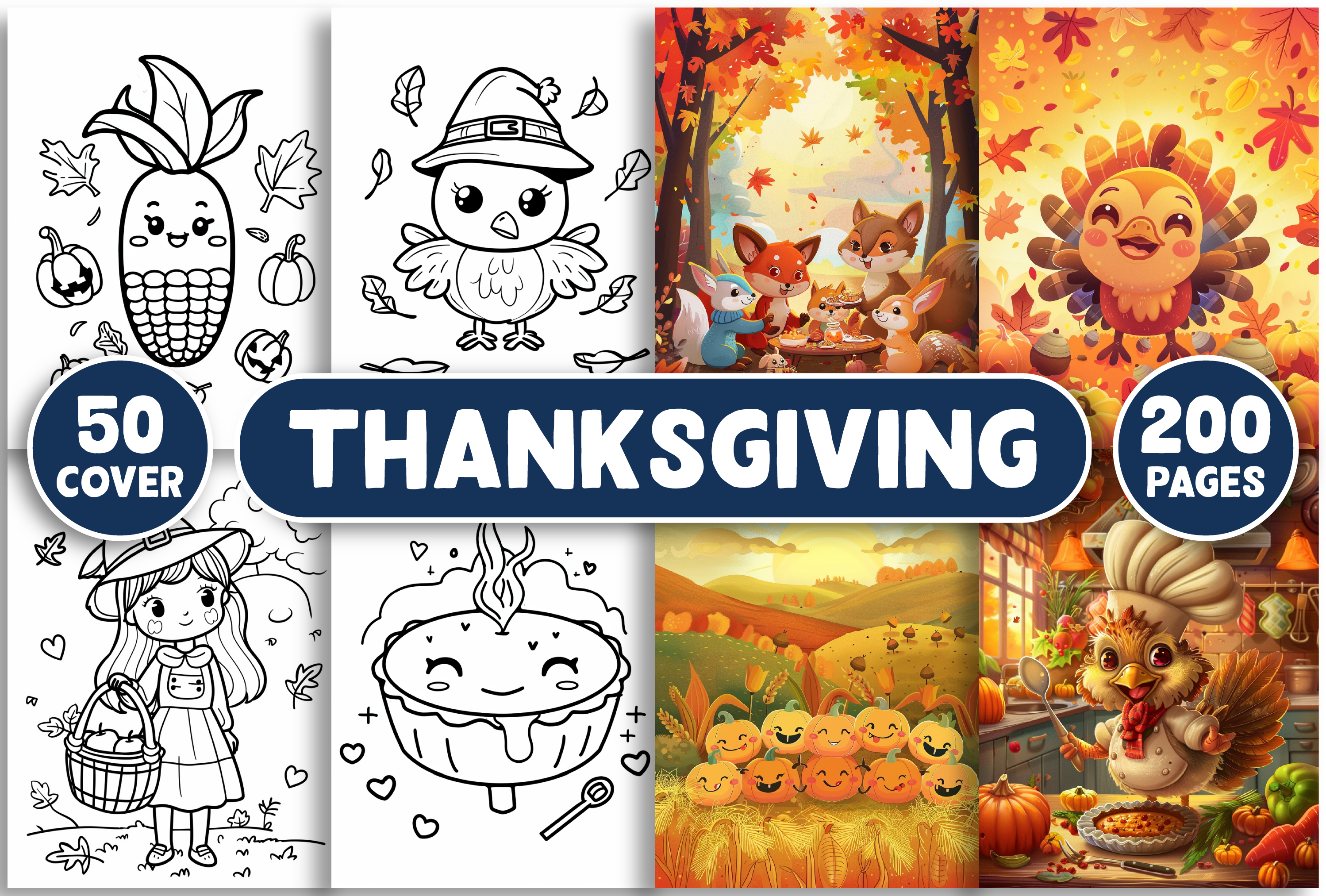 Kawaii Thanksgiving Coloring Pages