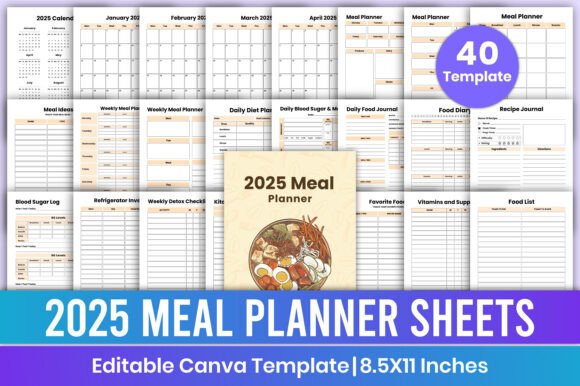 2025 Meal Planner Sheets Canva Template