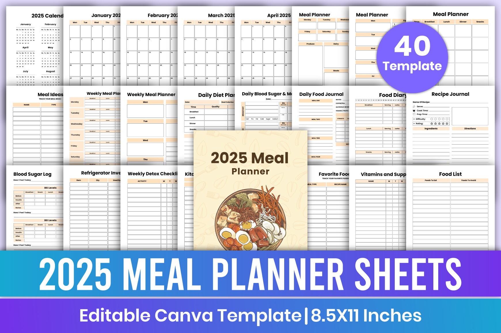 2025 Meal Planner Sheets Canva Template