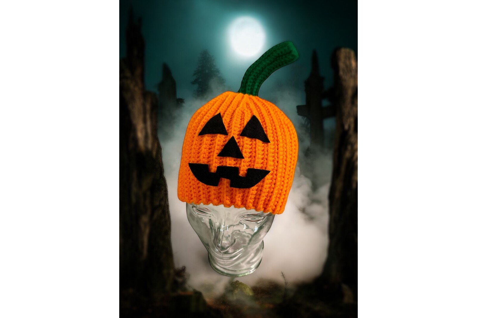 Crocheted Pumpkin Jack-O'-Lantern Beanie