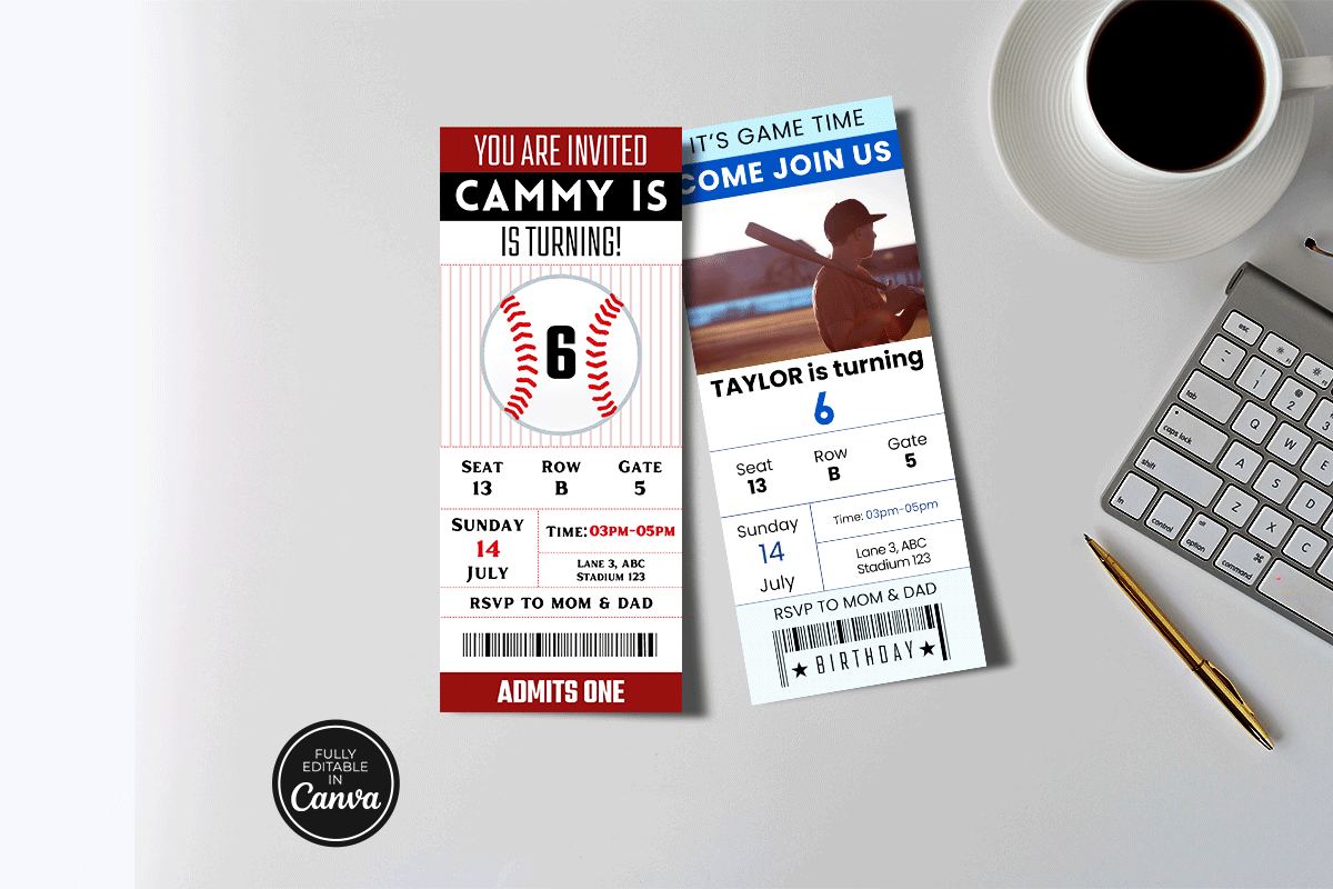 Custom Baseball Tickets Canva Template