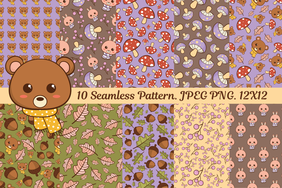 Fall Bear Digital Paper Graphic by Prettyreadyinteriors · Creative Fabrica