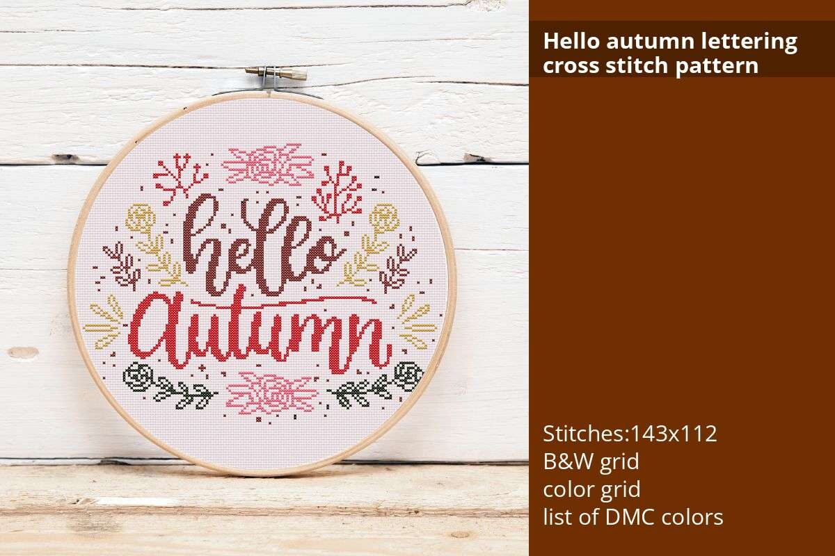 Hello Autumn Lettering Cross Stitch