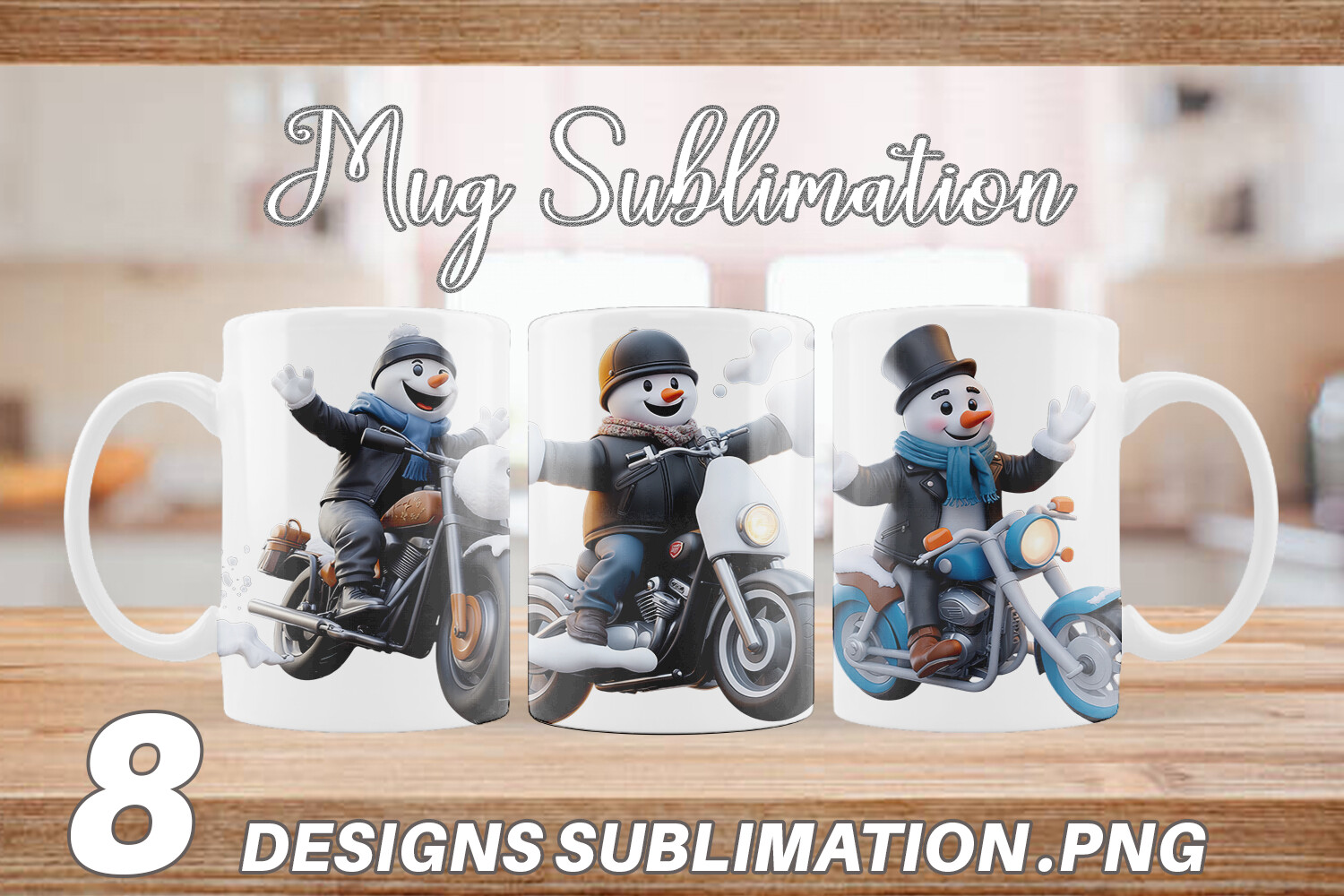 Mug Wrap 3D Snowman Biker Graphic by Artnoy · Creative Fabrica