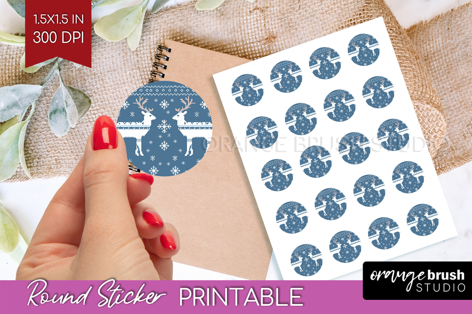 Nordic Christmas Printable Sticker Sheet Graphic by Orange Brush Studio ...