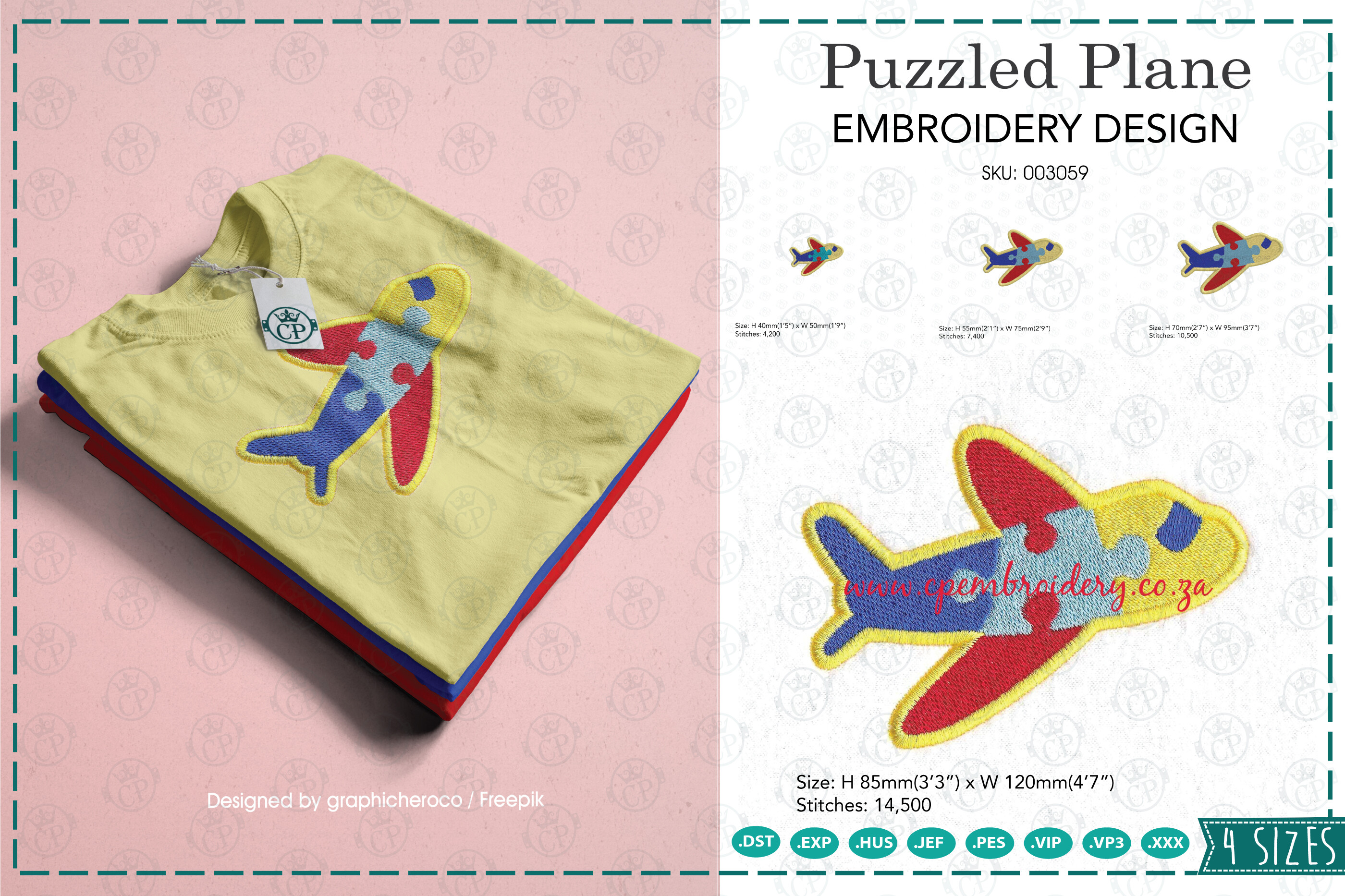 Puzzled Plane Embroidery Design