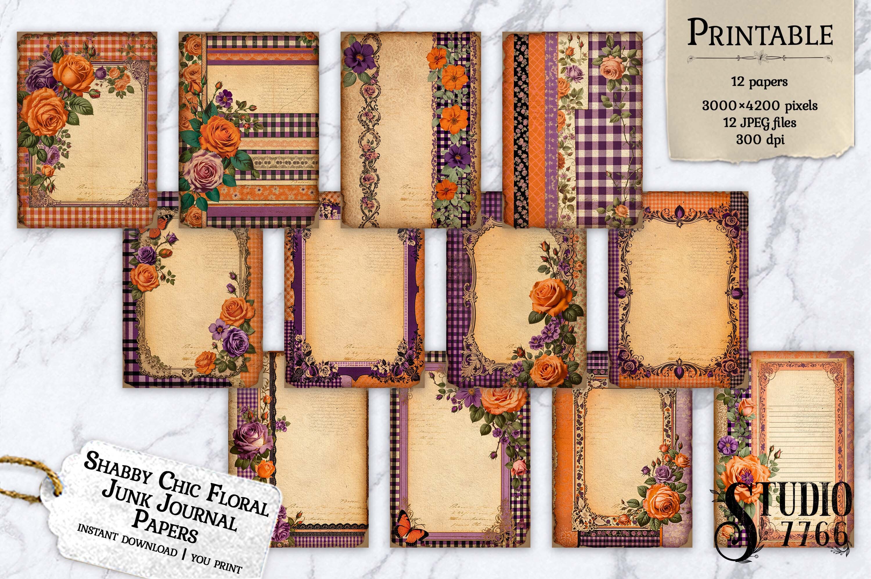 Shabby Chic Floral Junk Journal Papers Graphic by Studio 7766 ...