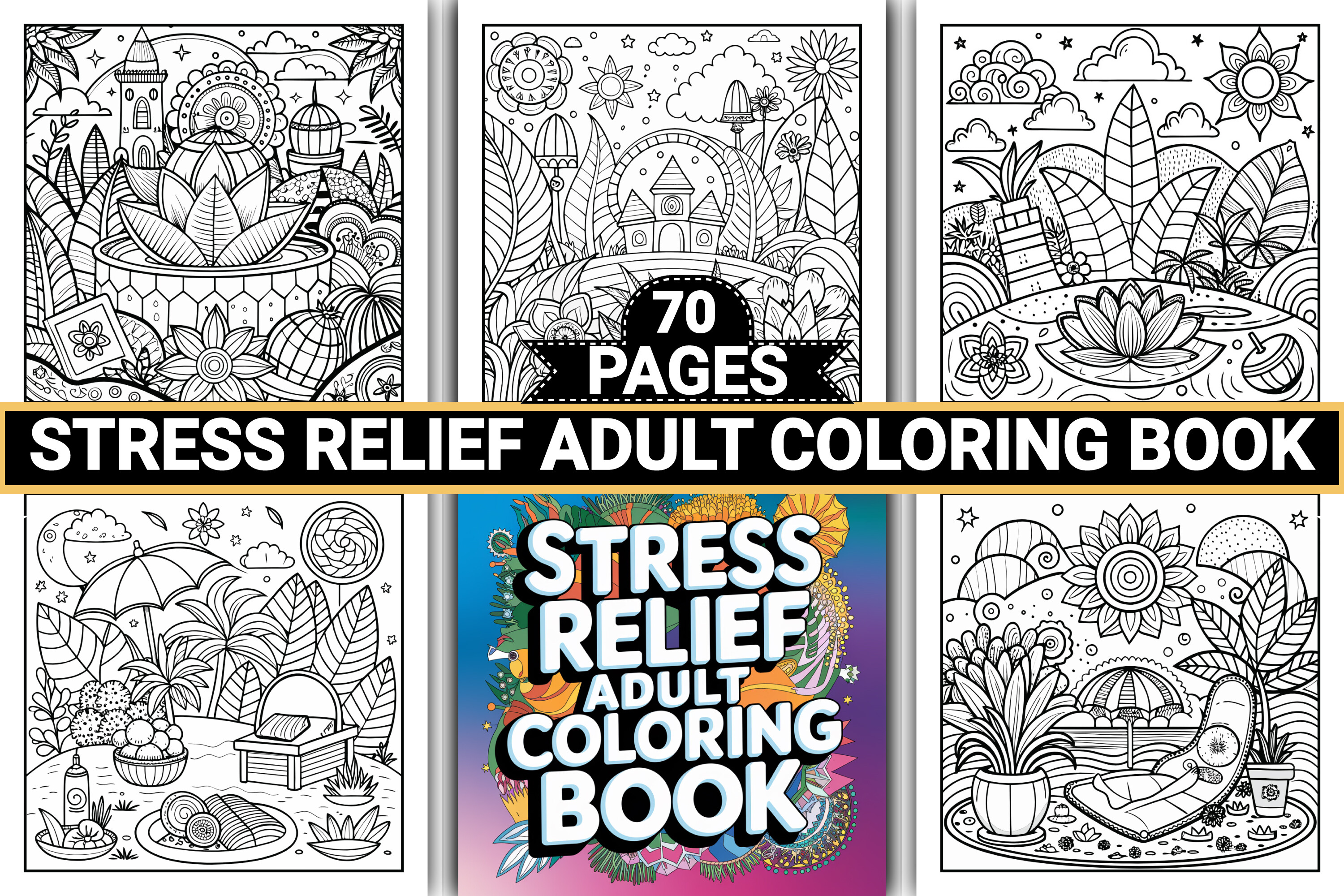 Stress Relief Coloring Book for Adults Graphic by Ikhlas Artistry ...