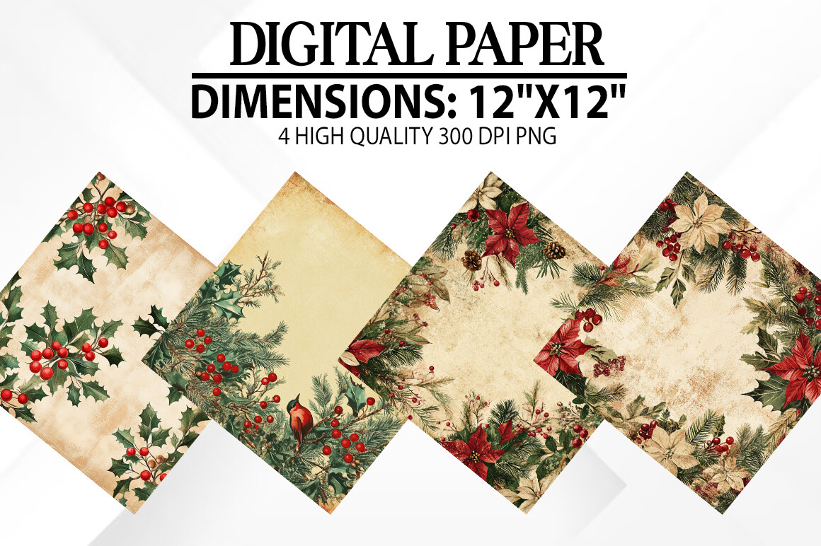 Vintage Christmas Digital Papers Graphic by fokira · Creative Fabrica