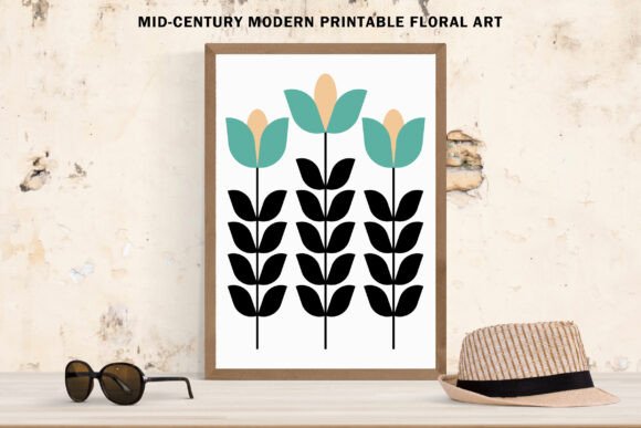Three Minimalist Teal & Black Flowers
