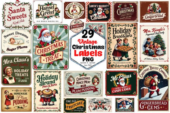 Vintage Christmas Labels Sublimation