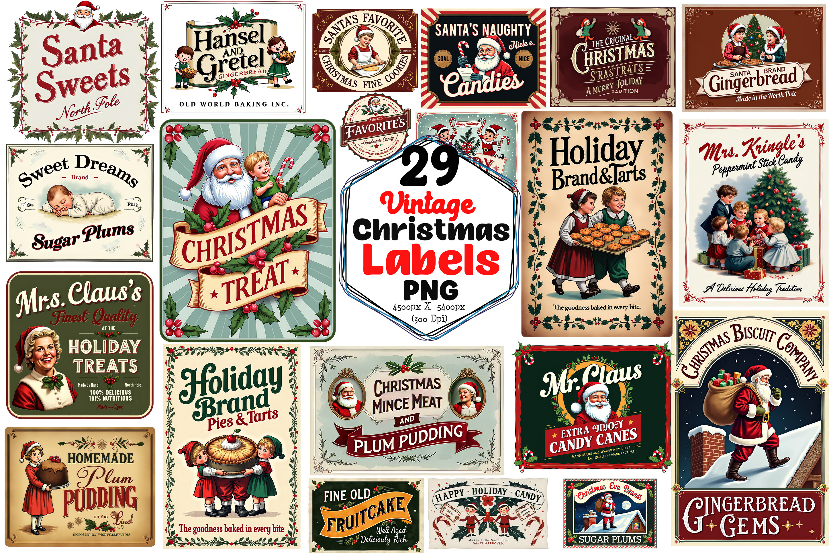 Vintage Christmas Labels Sublimation