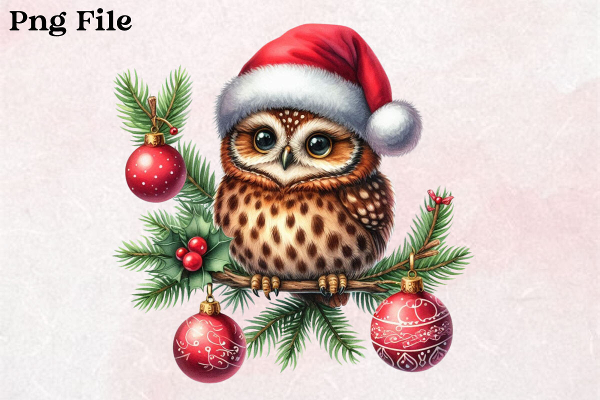 Watercolor Christmas Owl Clipart PNG Graphic by MK Graphics · Creative ...