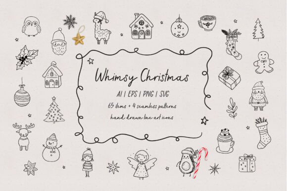 Christmas Whimsy Line Art Icon Set