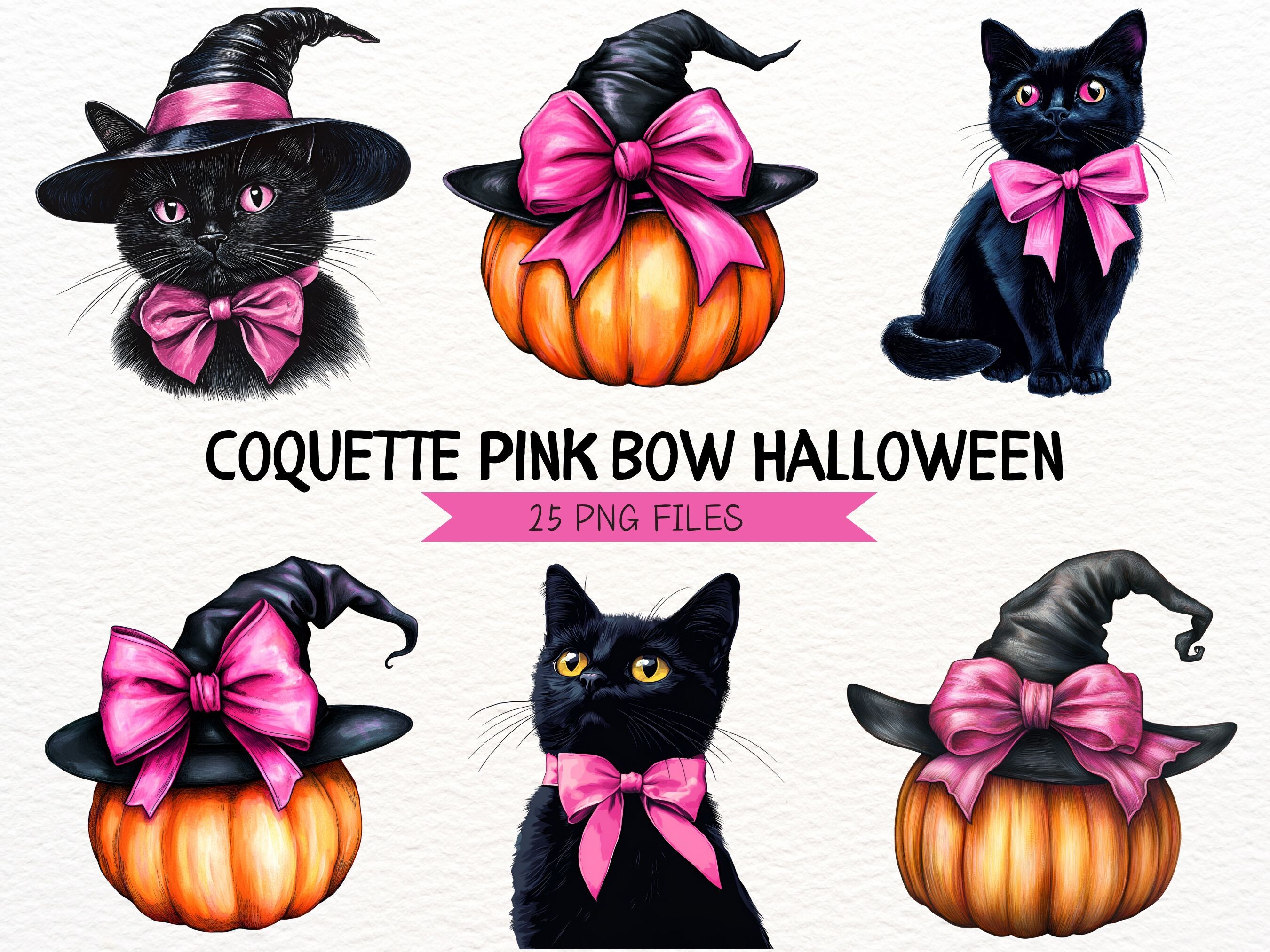 Pink Coquette Bow Halloween Clipart PNG Graphic by Nicolle's Colorful ...
