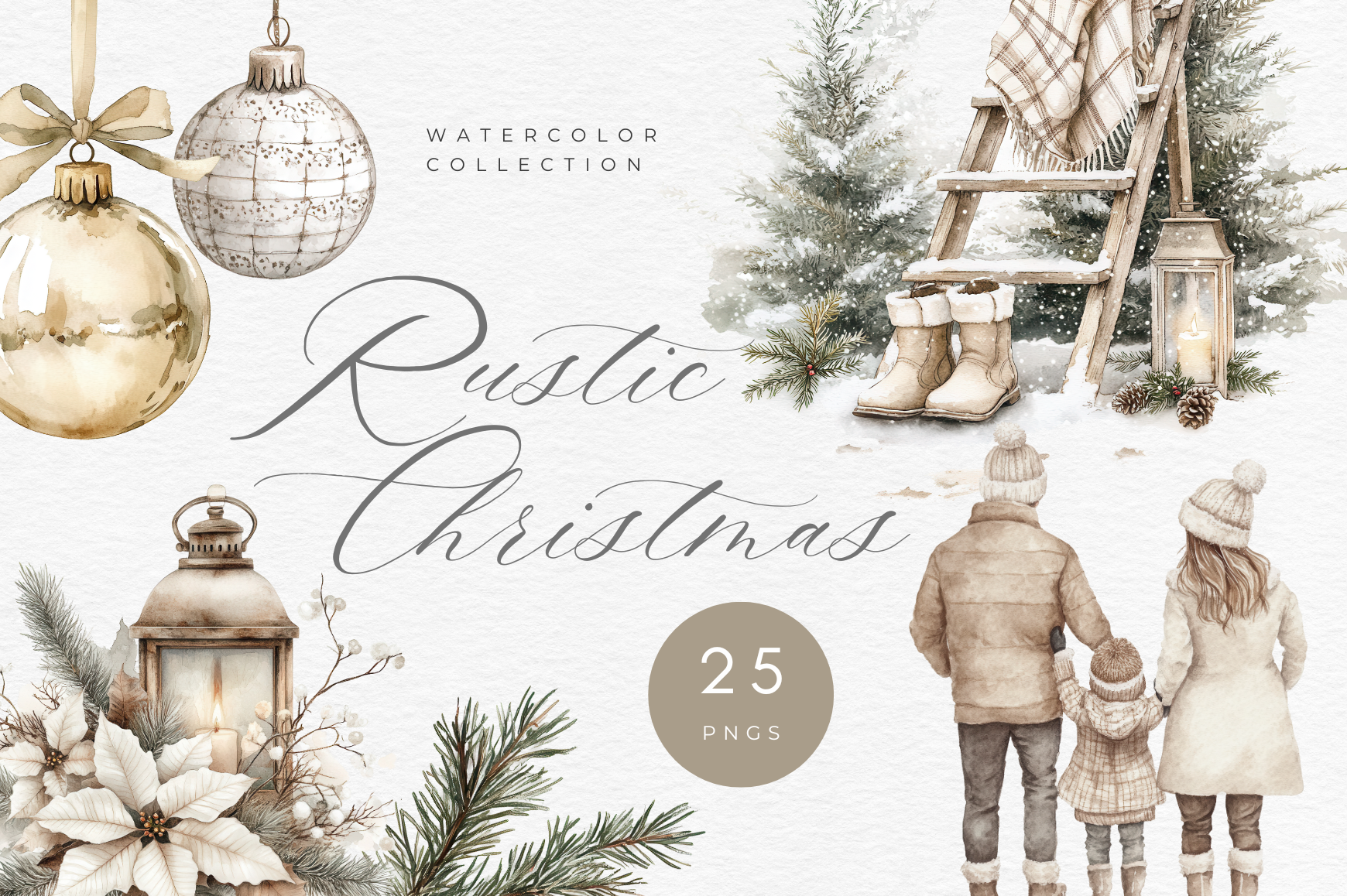 Rustic Boho Christmas Clipart