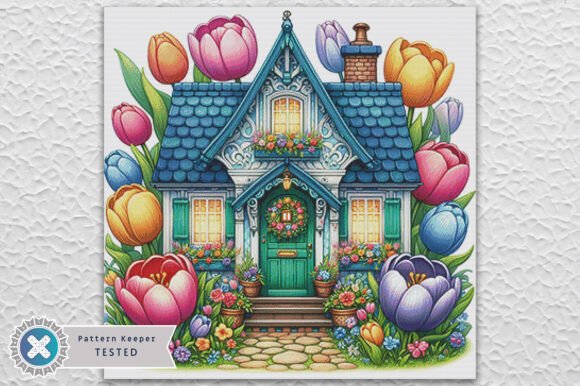 Tulip House Cross Stitch Pattern PDF