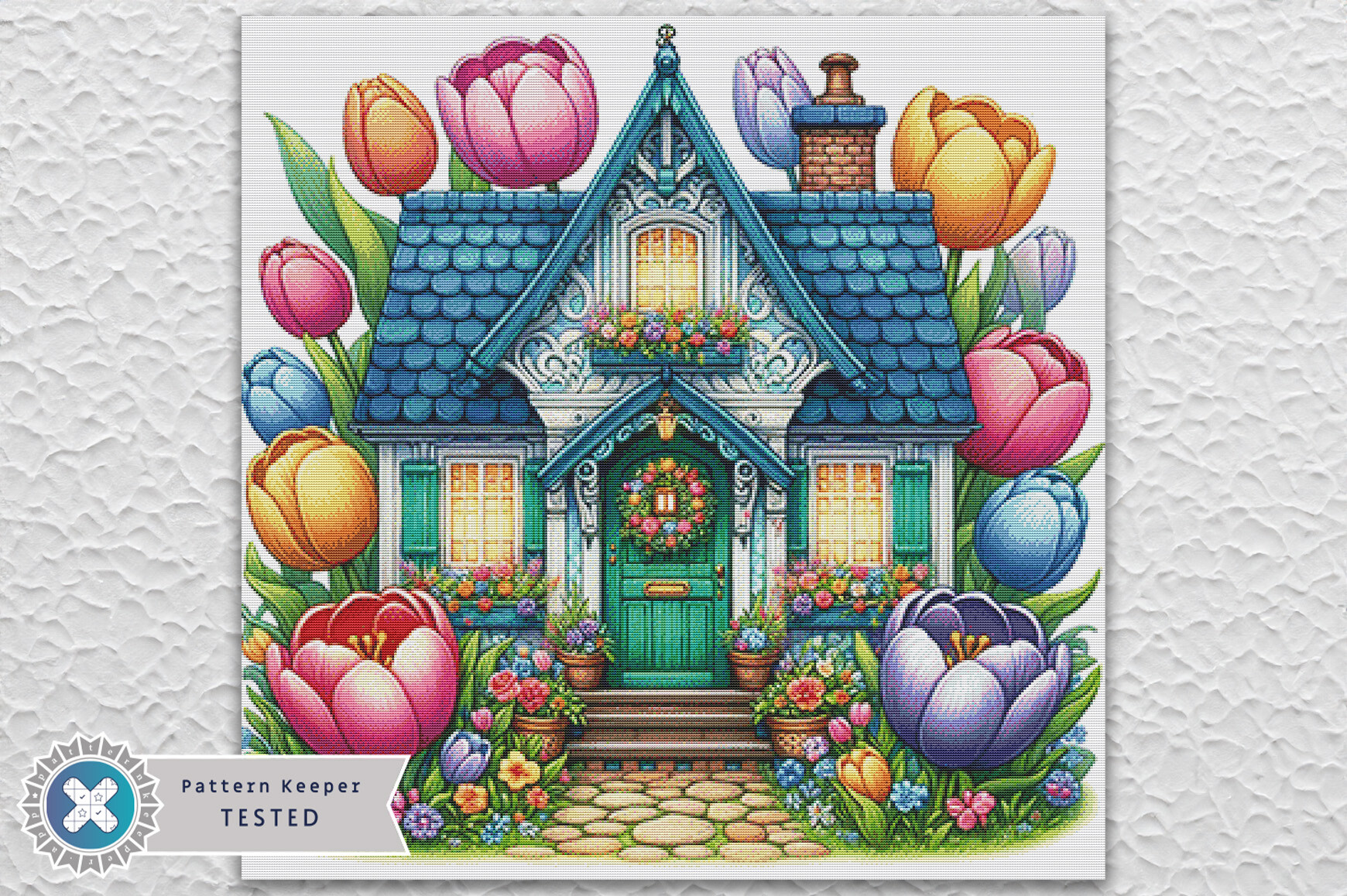 Tulip House Cross Stitch Pattern PDF