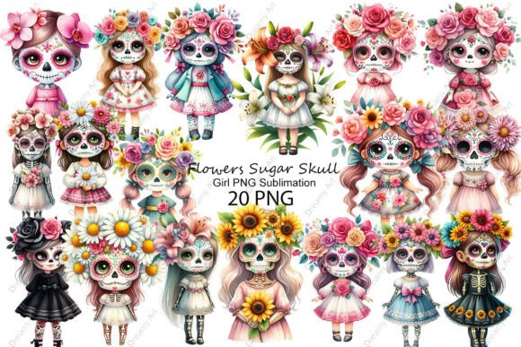 Flowers Sugar Skull Girl PNG Sublimation Graphic Illustrations By Dreamy Art