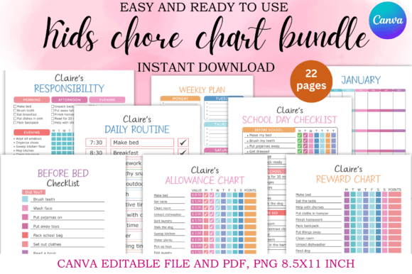 Kids Chore Chart Bundle Graphic by BookWorm Haven · Creative Fabrica