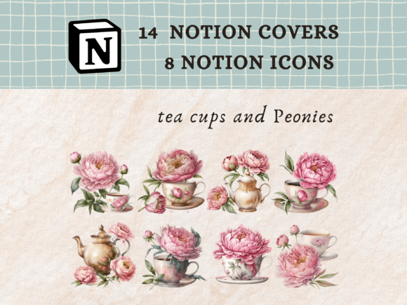 Tea Cups and Peonies Notion Icons