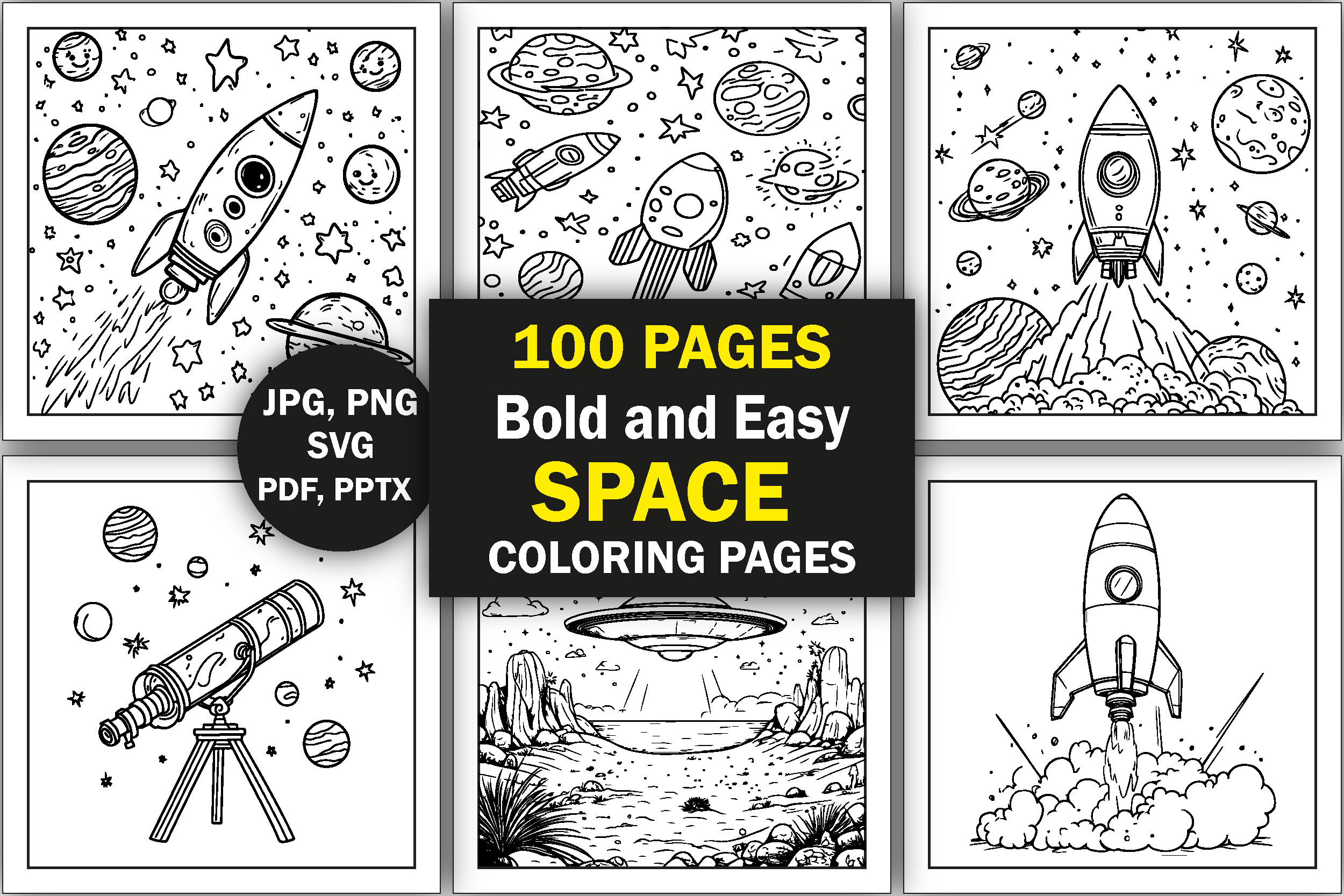 Bold and Easy Space Coloring Pages Graphic by C - F - D · Creative Fabrica