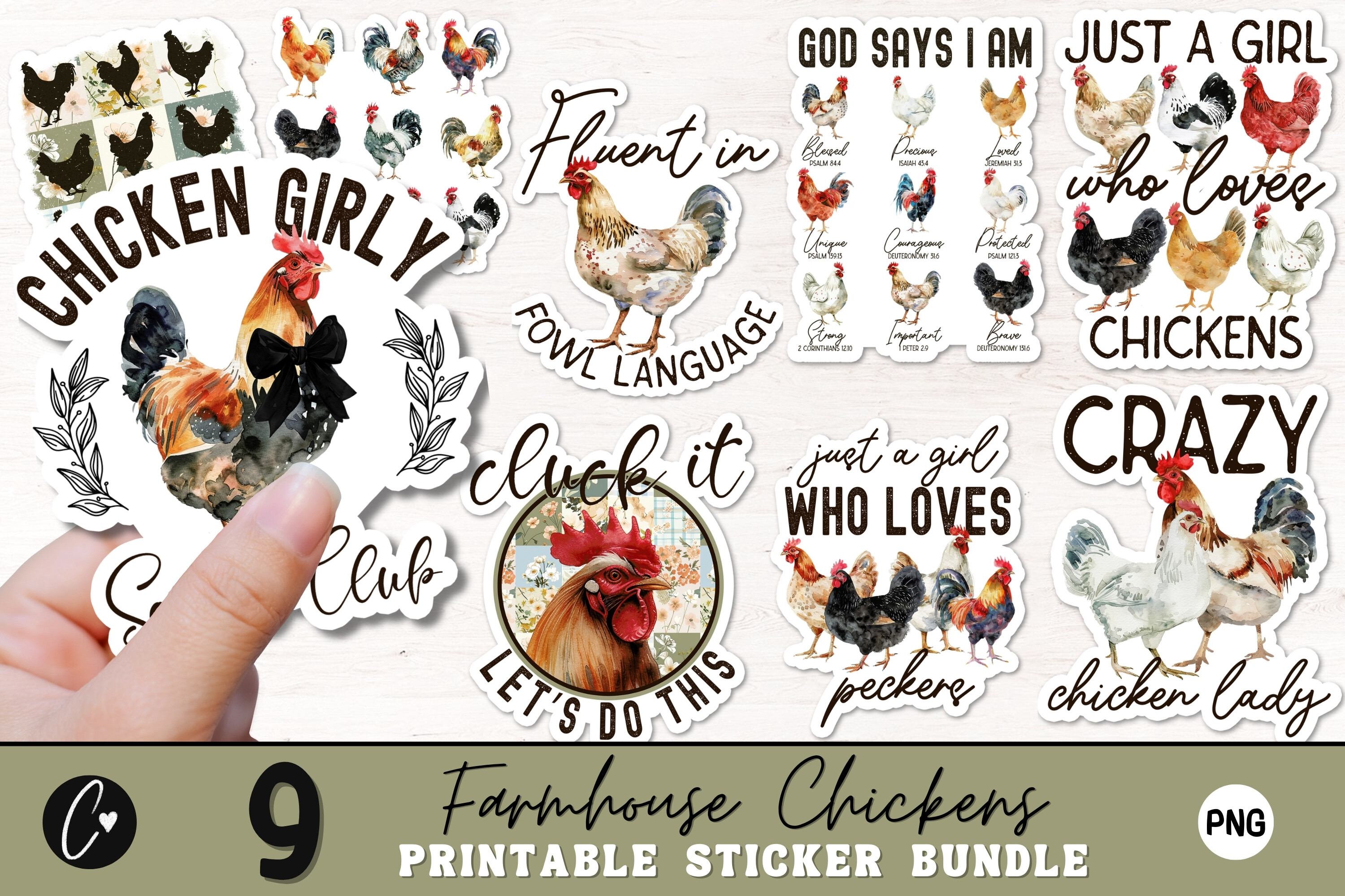 Farmhouse Chicken Sticker Bundle PNG
