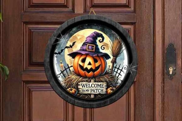 Round Door Hanger, HALLOWEEN Pumpkin