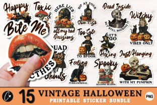 Vintage Halloween Sticker Bundle PNG Graphic by Christine Fleury ...