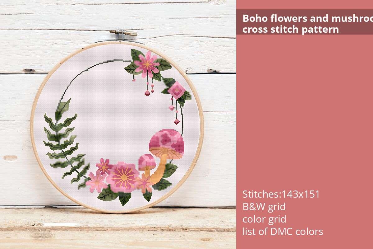 Boho Flowers and Mushrooms Frame