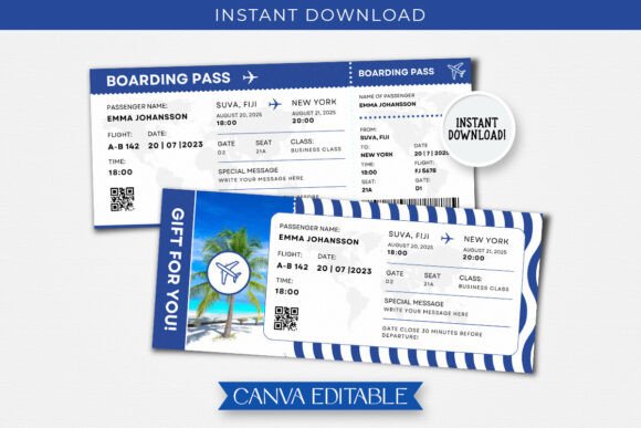 Fiji Trip Flight Gift Ticket Template