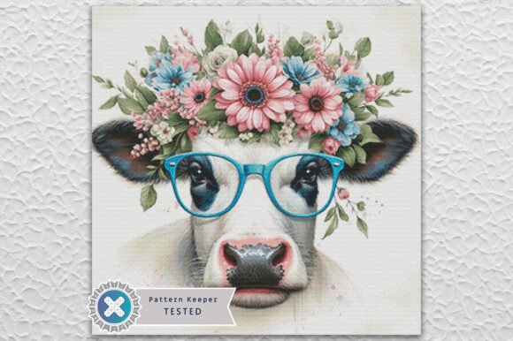 Floral Cow Cross Stitch Pattern PDF