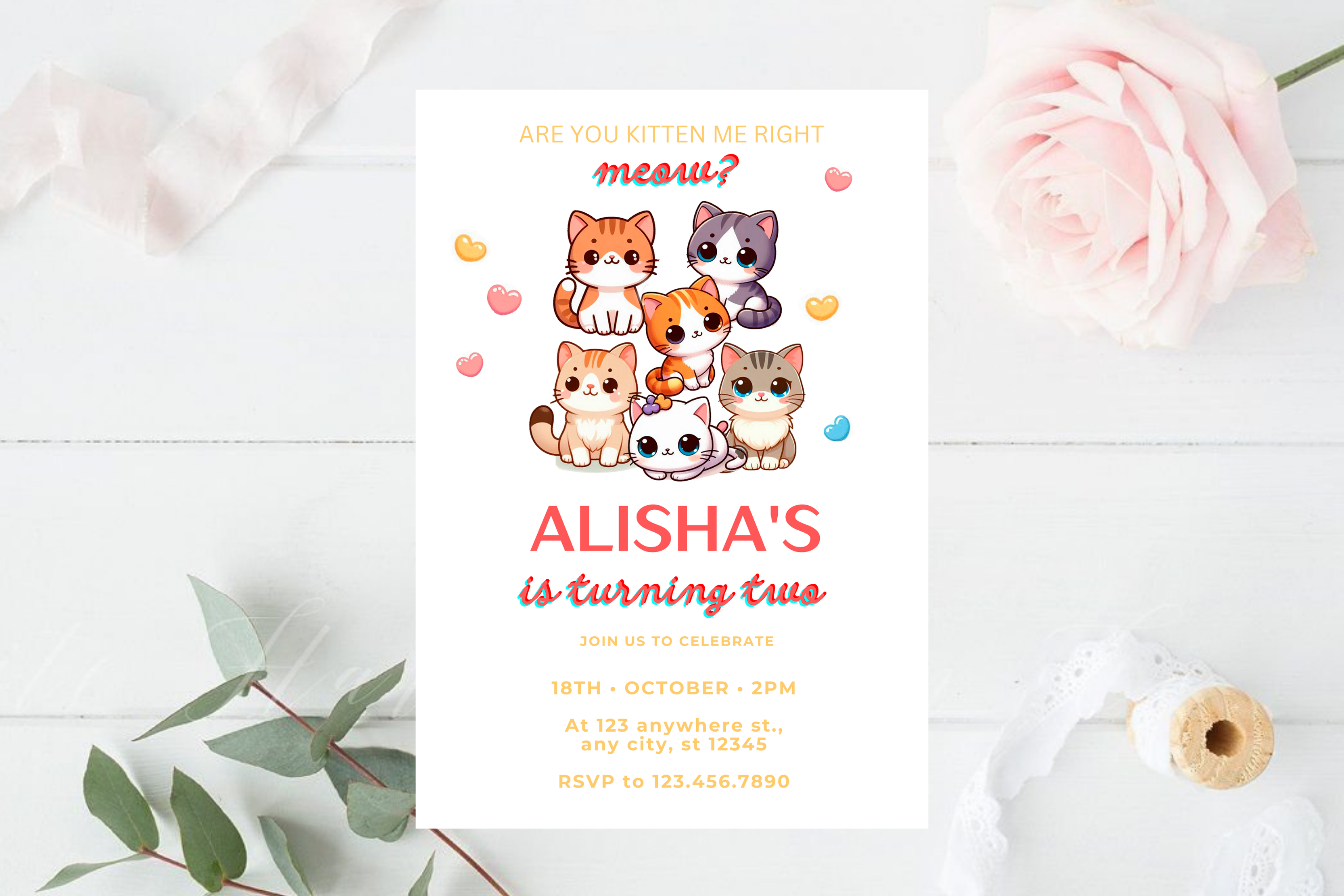 Kitty Cat Birthday Invitation