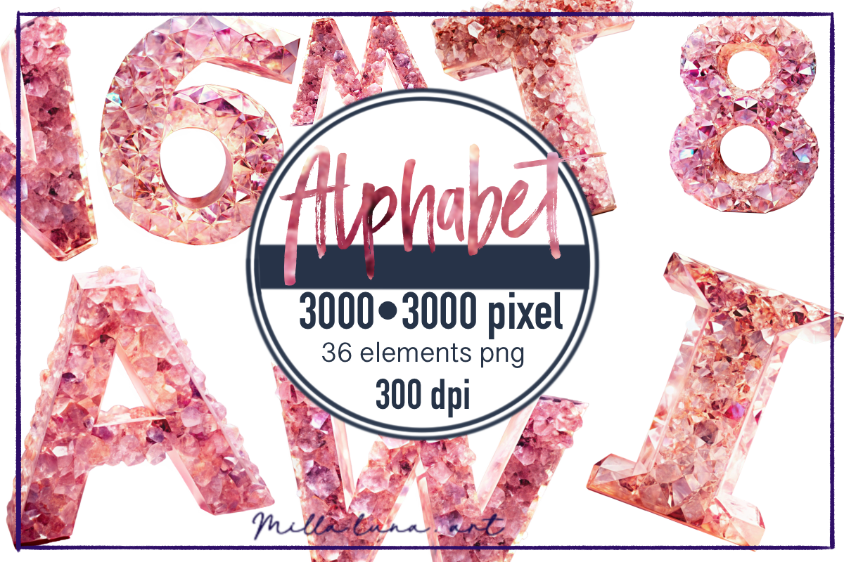 Letters Alphabet Pink Crystal 3D PNG Graphic by Milla luna. art ...