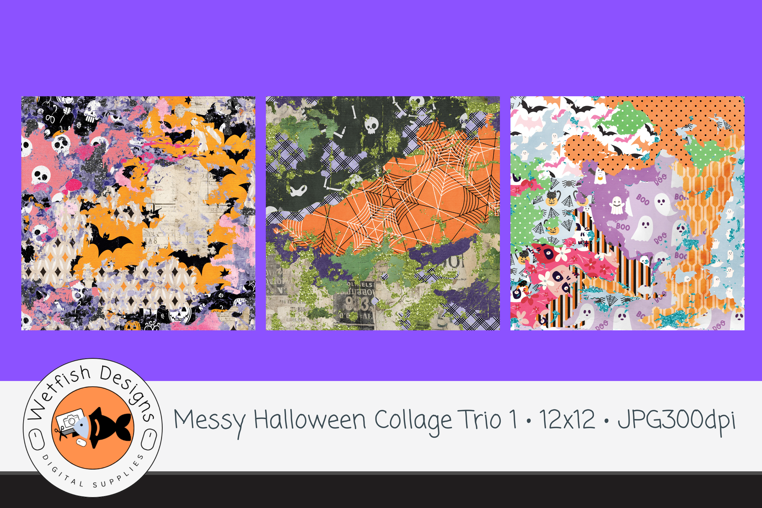 Messy Halloween Collage Trio 1 Graphic by Wetfish Designs · Creative ...