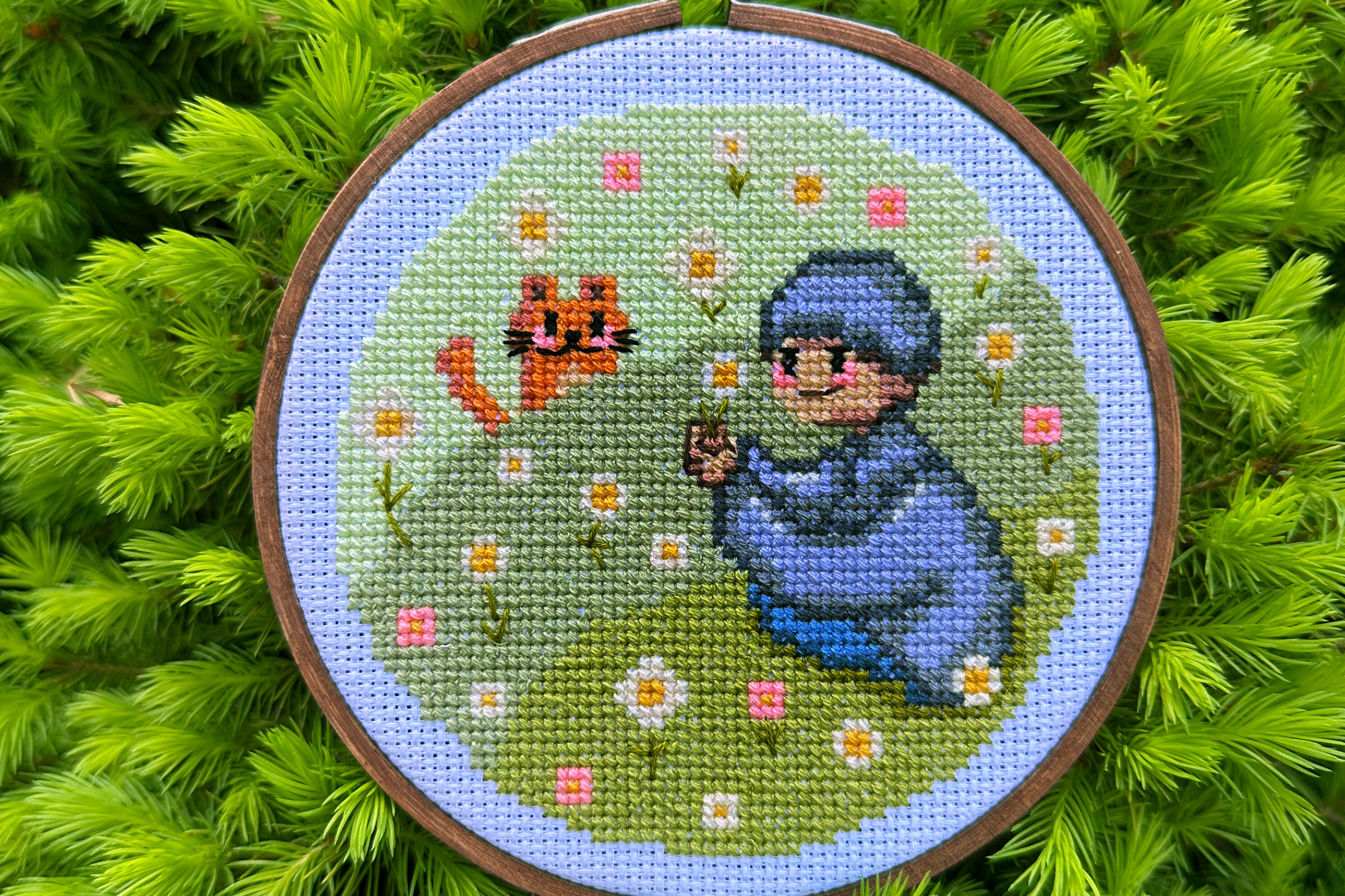 Boy with Cat PDF Cross Stitch Pattern